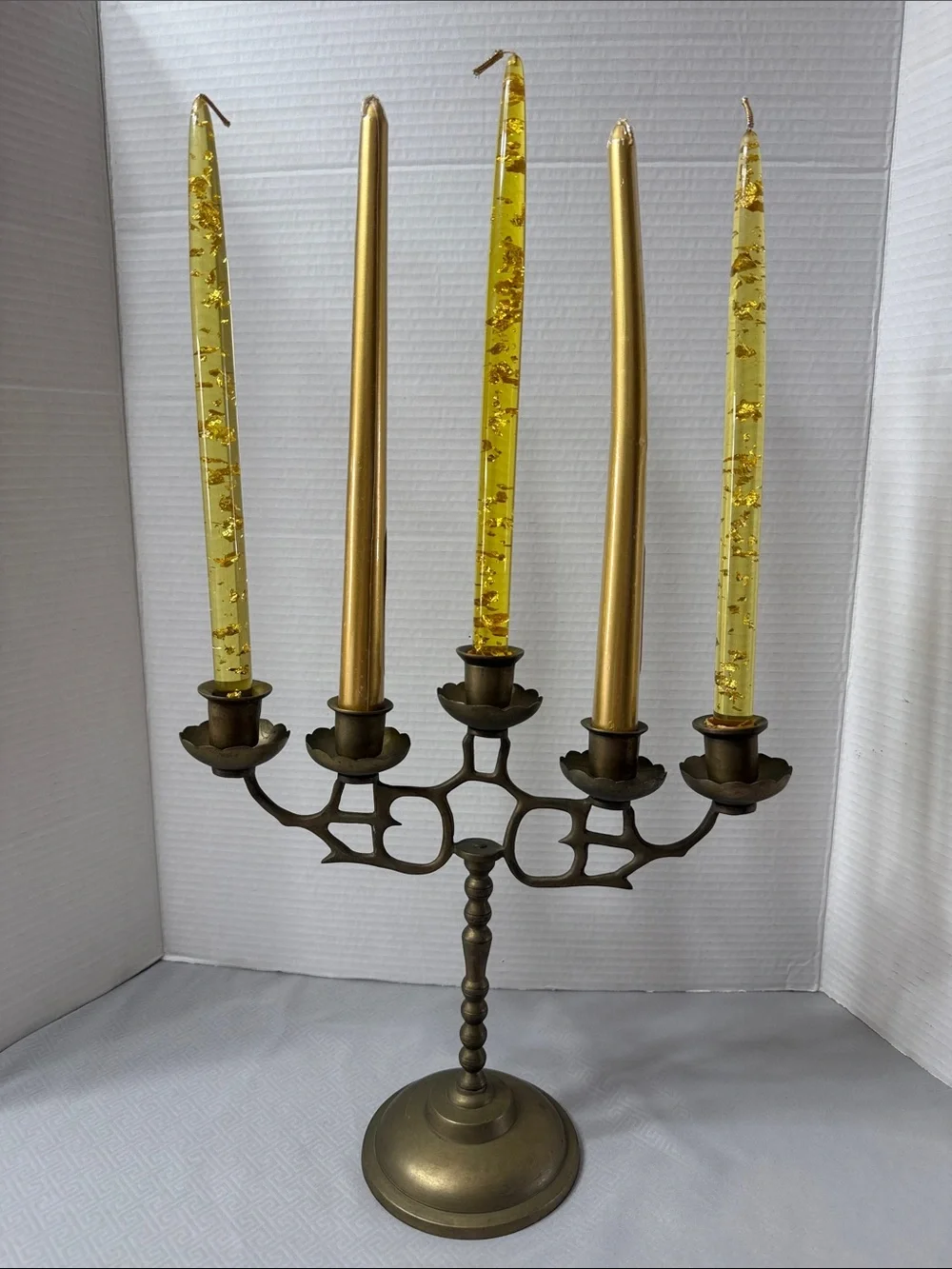 Vintage MCM Brass 5 Arm Candle Holder Candelabra Old World Boho Stamped Korea